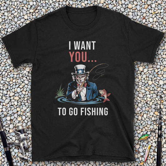Fishing Enthusiast Unisex Softstyle T-Shirt - 'I Want You to Go Fishing' Design