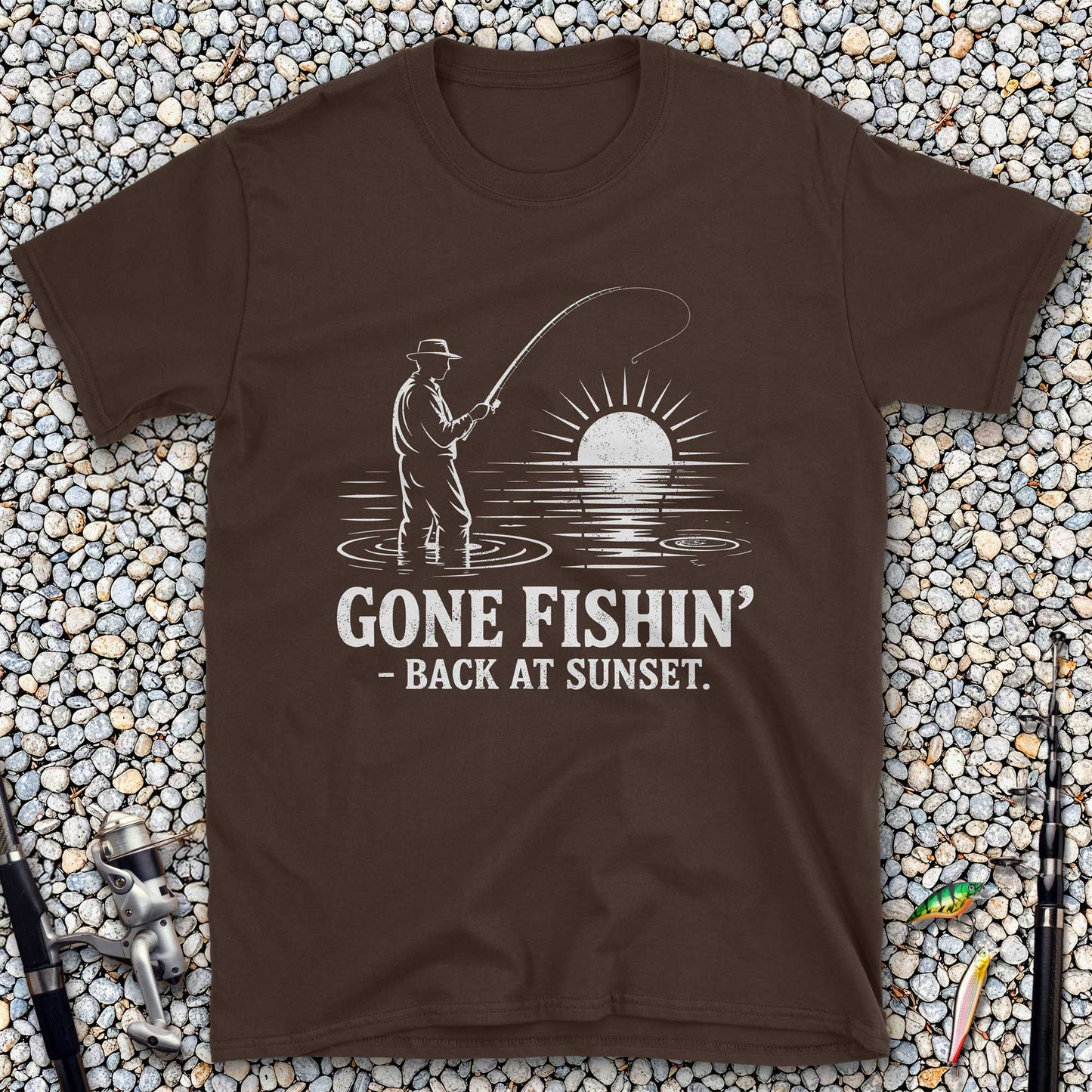 Gone Fishin' Back at Sunset T-Shirt