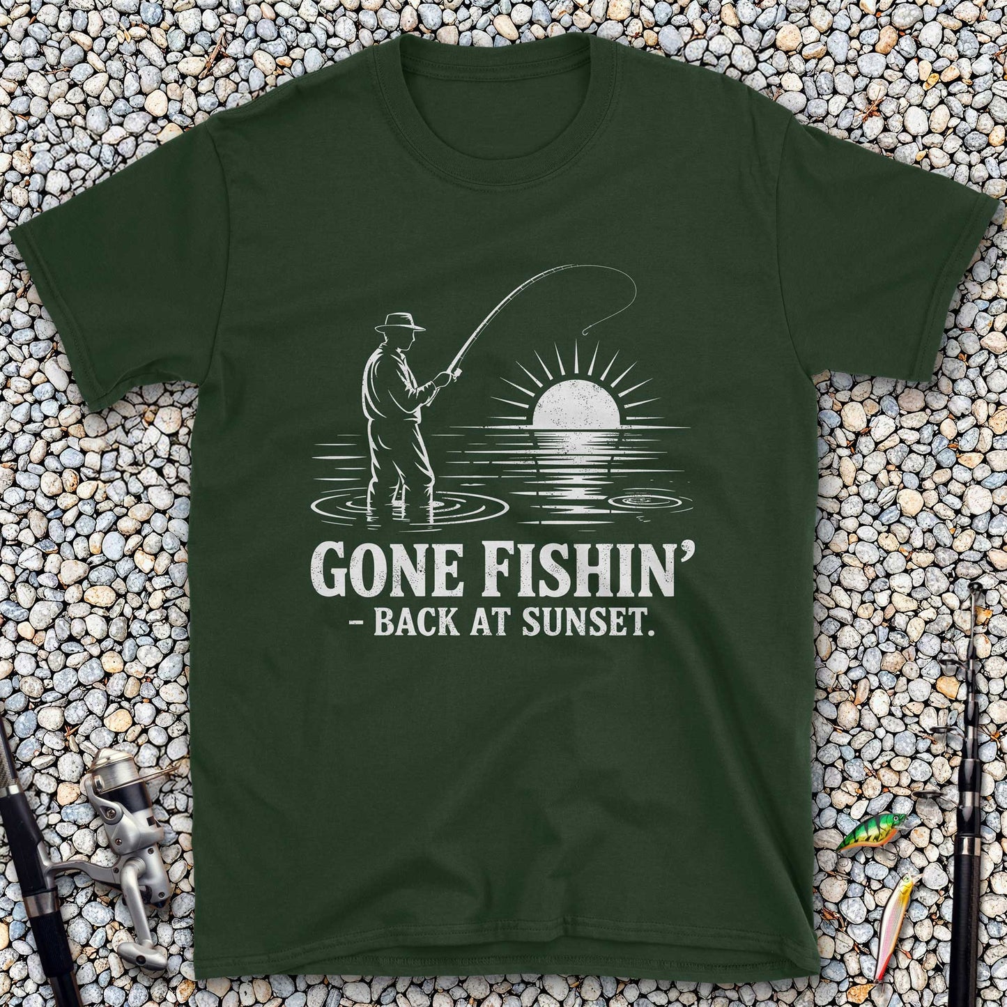 Gone Fishin' Back at Sunset T-Shirt