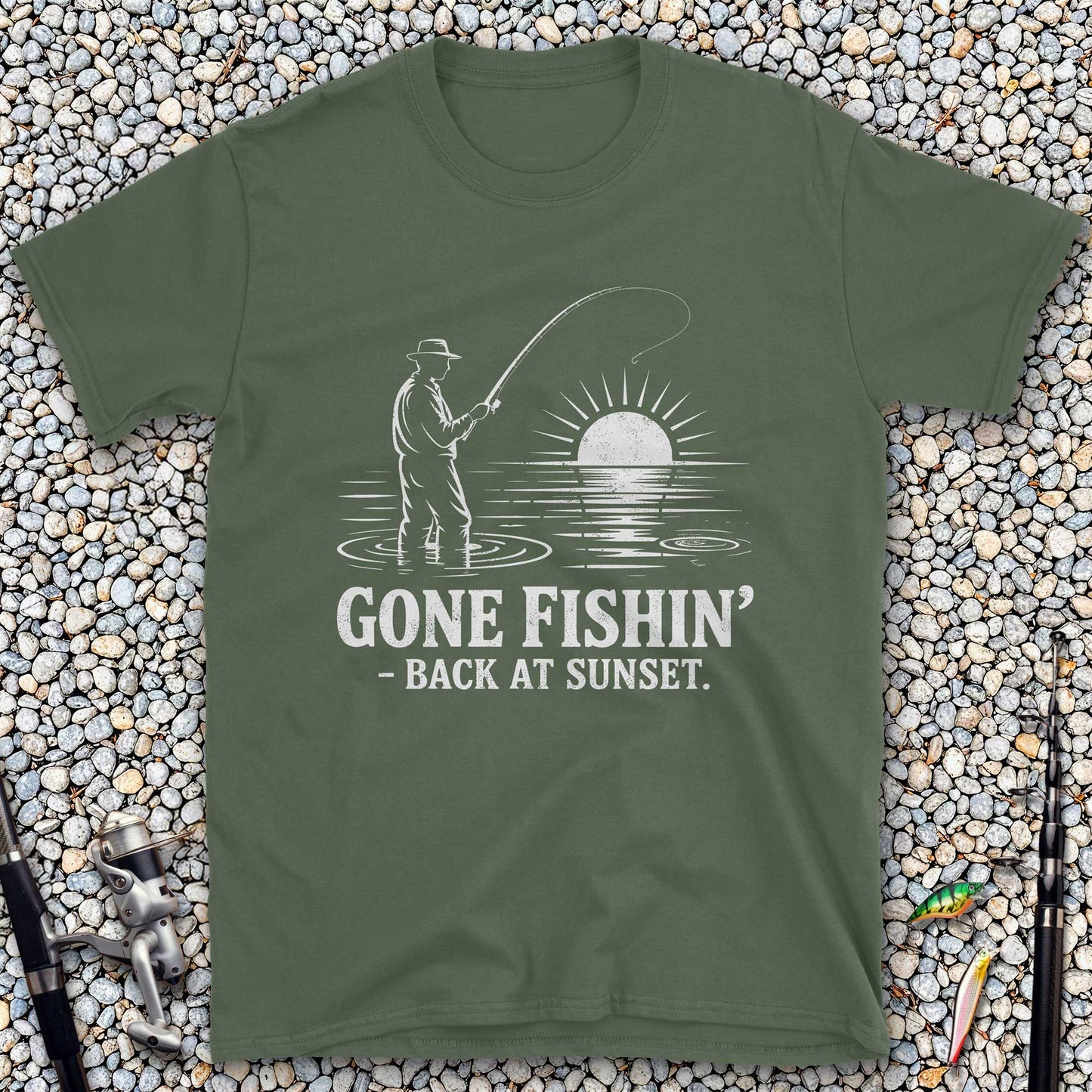 Gone Fishin' Back at Sunset T-Shirt