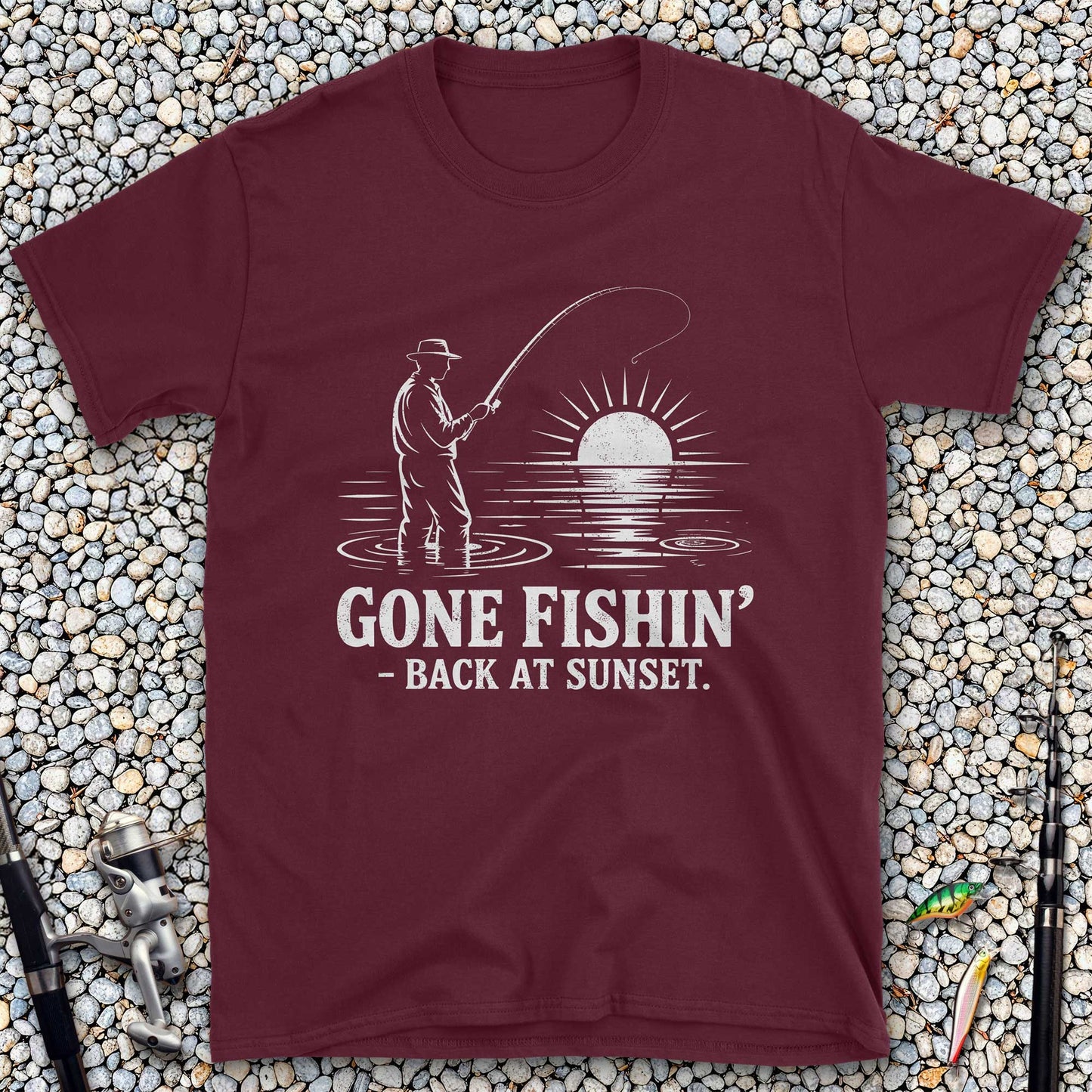 Gone Fishin' Back at Sunset T-Shirt