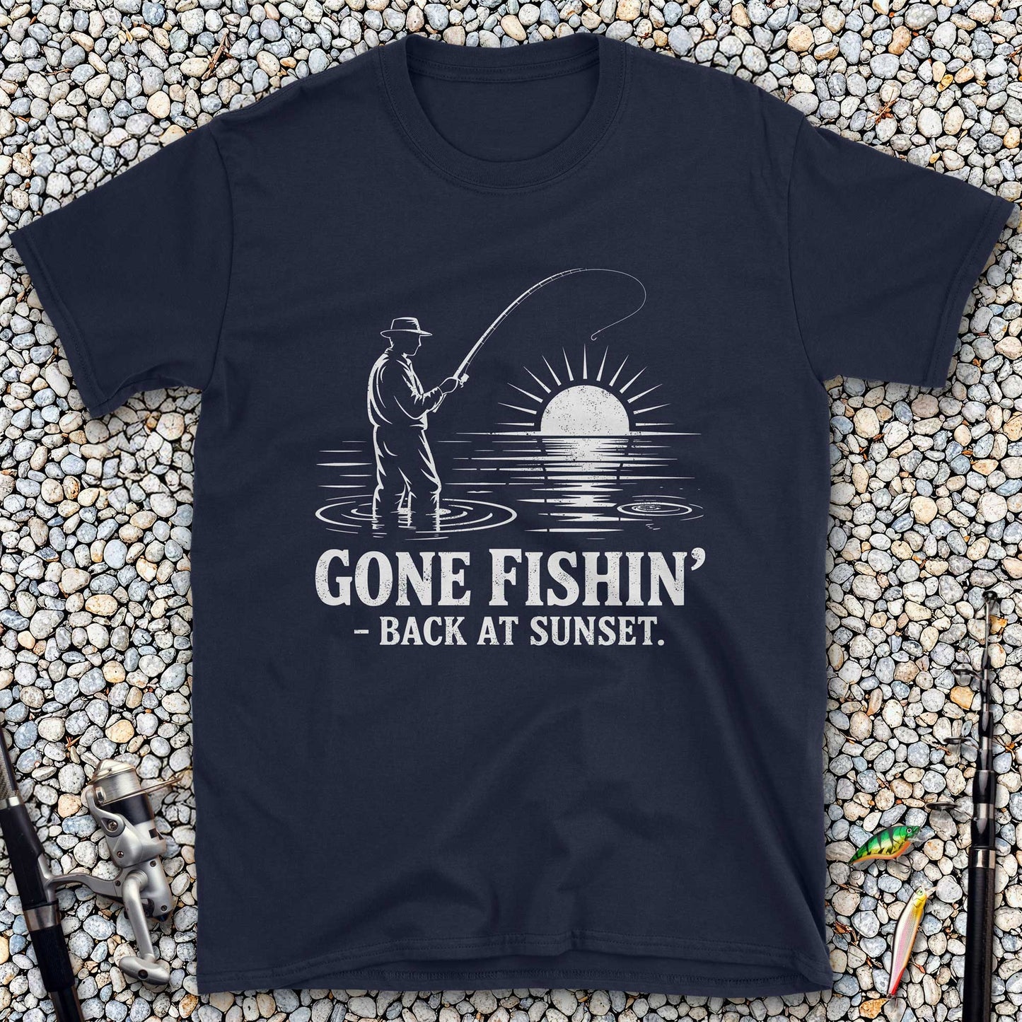 Gone Fishin' Back at Sunset T-Shirt